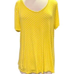 Como Vintage Polka Dot Yellow White Short Sleeve Flowy V-neck Soft Blouse Top
